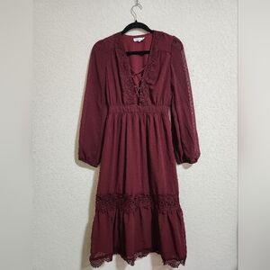Showpo Burgundy Long Sleeve Dress